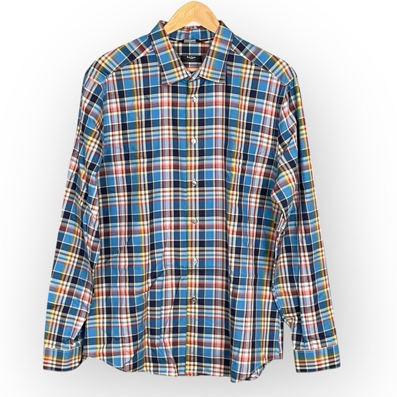Paul Smith London Mens The Byard Plaid Button Up Shirt Size 17 Made in Italy - Picture 1 of 6